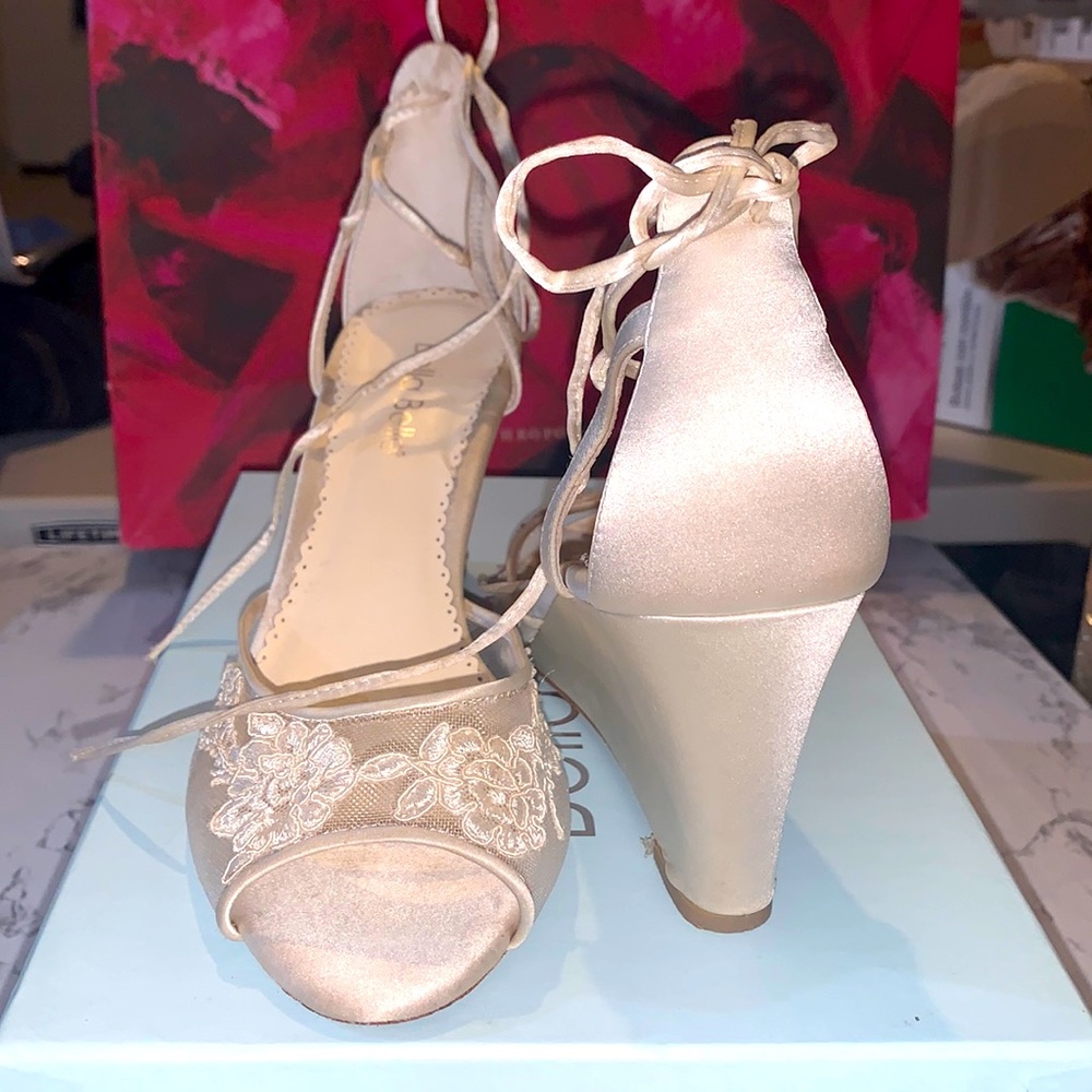 Bella Belle Pamela silk wedding wedges w appliqués